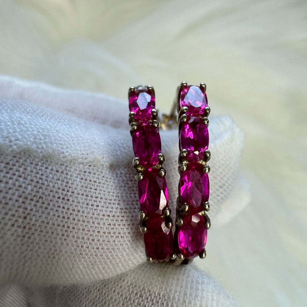 925 Silver Goldtone Lab Created Ruby Earrings - image 2
